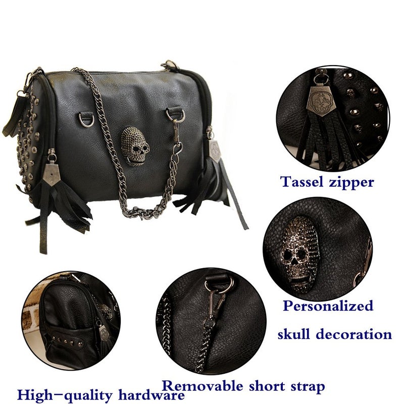 FiveloveTwo Personality Skull Women Top Handle Shoulder Bag Satchel Tote Purse Fashion Vintage Middle Bag Blackâ€¦ - Image 5
